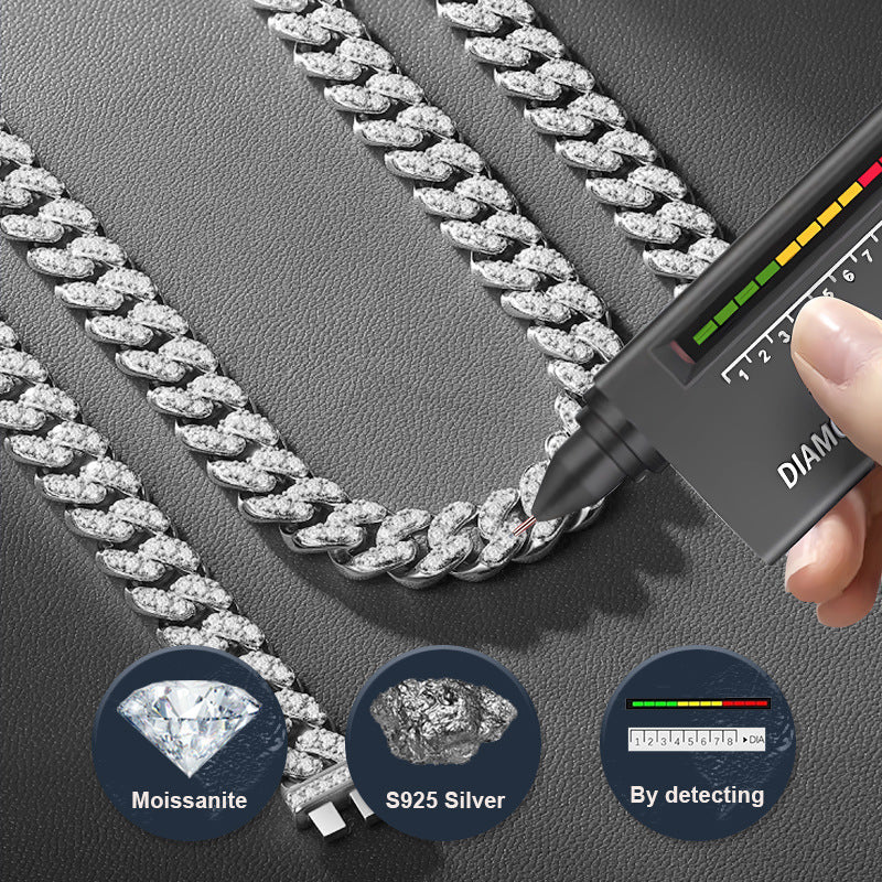 Moissanite Cuban Link Chain Necklace – Silver Gold-Plated Luxury Iced Out Jewelry