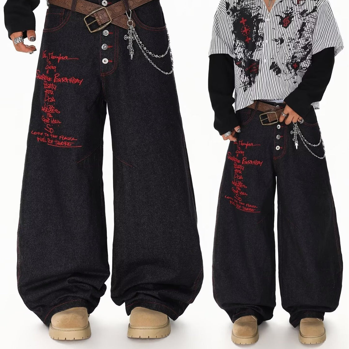 Men’s American High-Street Machete Jeans – Streetwear Denim Pants