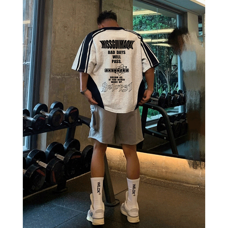 Creative Niche Printed Gray & White Short-Sleeve T-Shirt – Unisex Casual Top