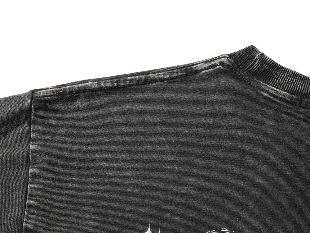 Men’s Dark Skull Skeleton Washed T-Shirt – Vintage Worn Streetwear Graphic Tee