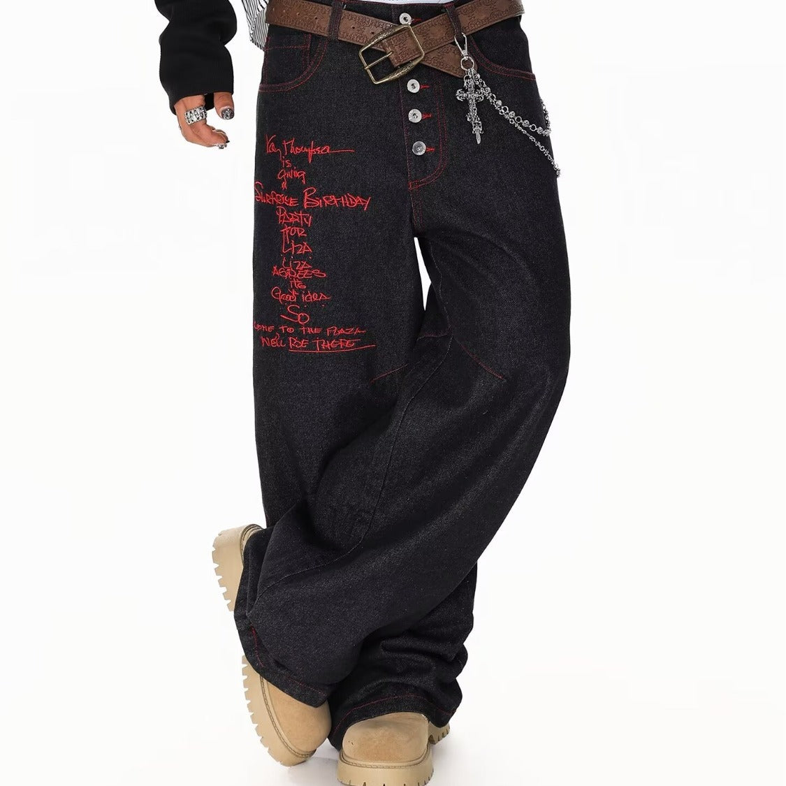 Men’s American High-Street Machete Jeans – Streetwear Denim Pants