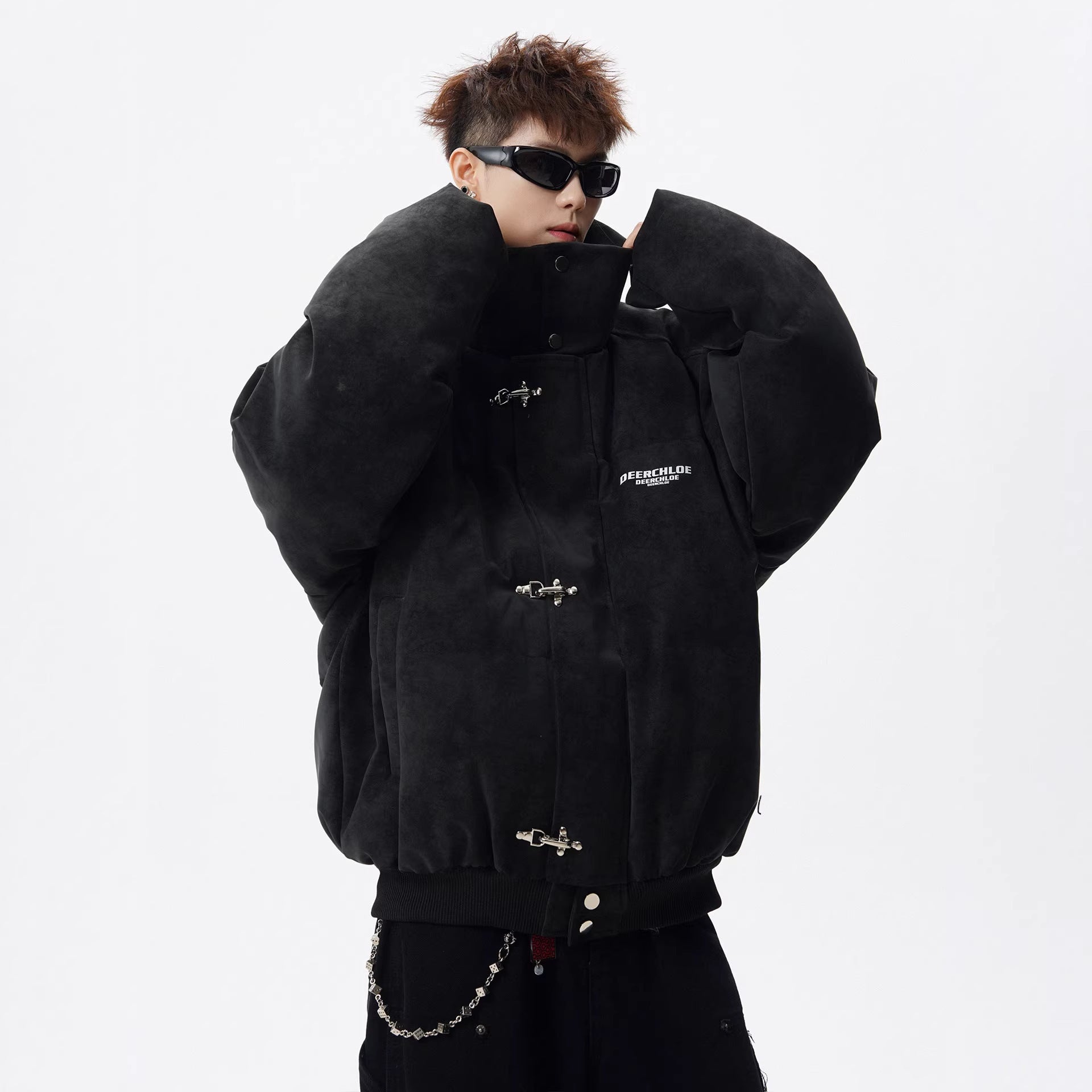 Men’s Retro Stand-Up Collar Puffer Jacket – Loose Fit Winter Streetwear Coat