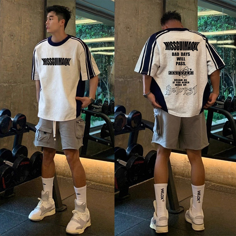 Creative Niche Printed Gray & White Short-Sleeve T-Shirt – Unisex Casual Top