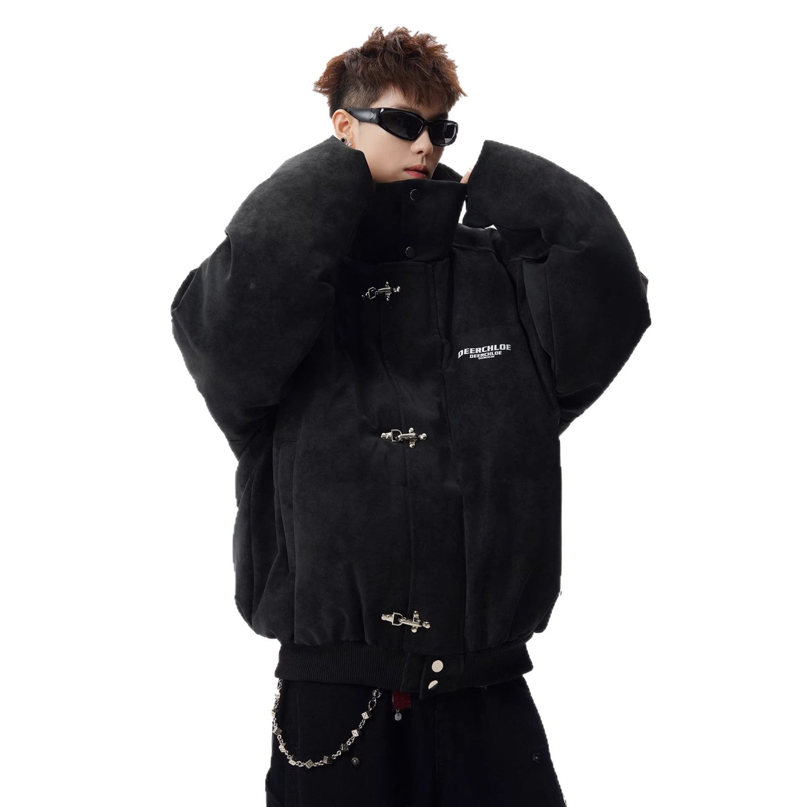 Men’s Retro Stand-Up Collar Puffer Jacket – Loose Fit Winter Streetwear Coat